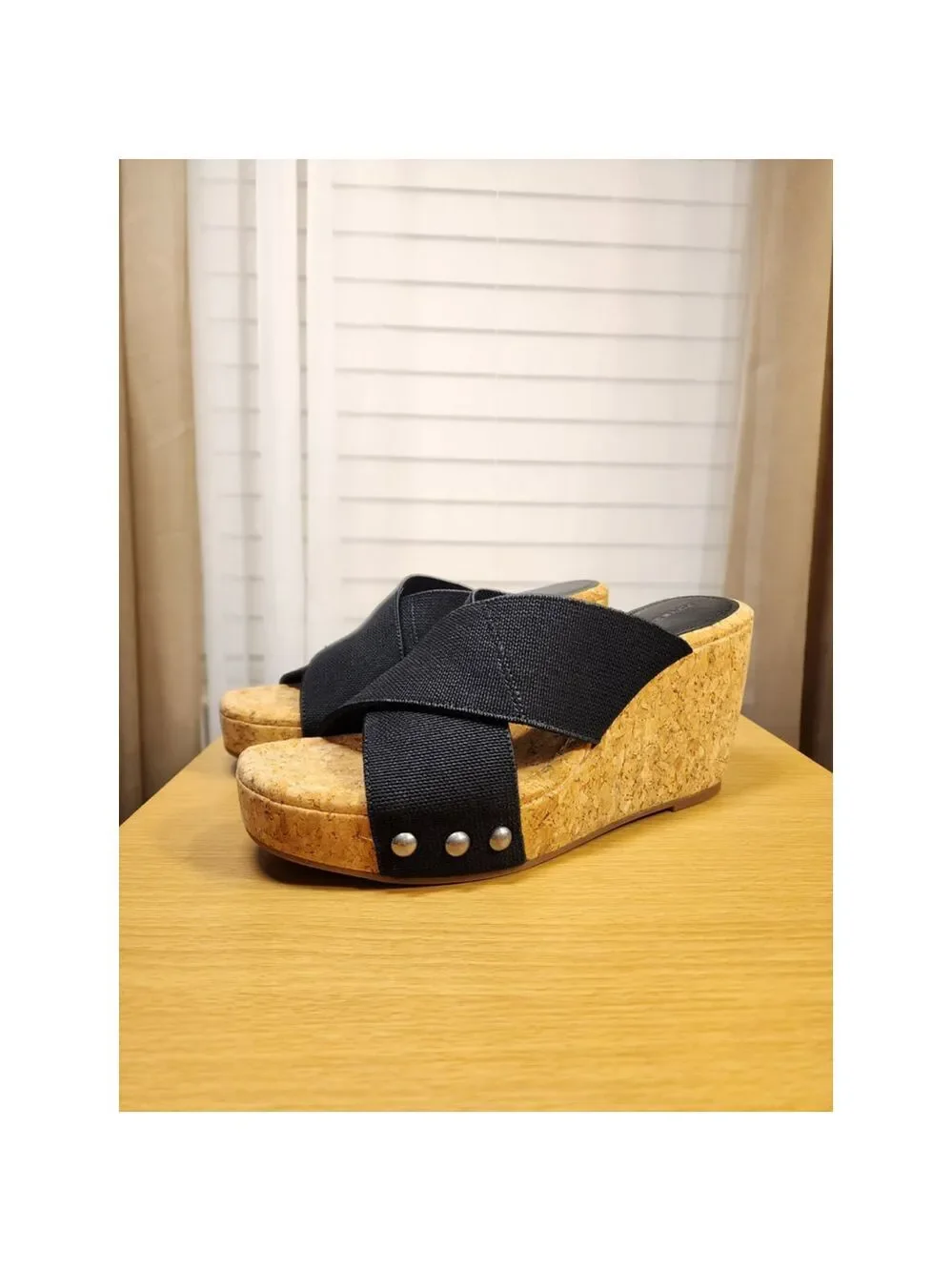 Lucky Brand Studded Criss-cross Cork Platform Wedge Slip On Sandals - 10 M BLACK